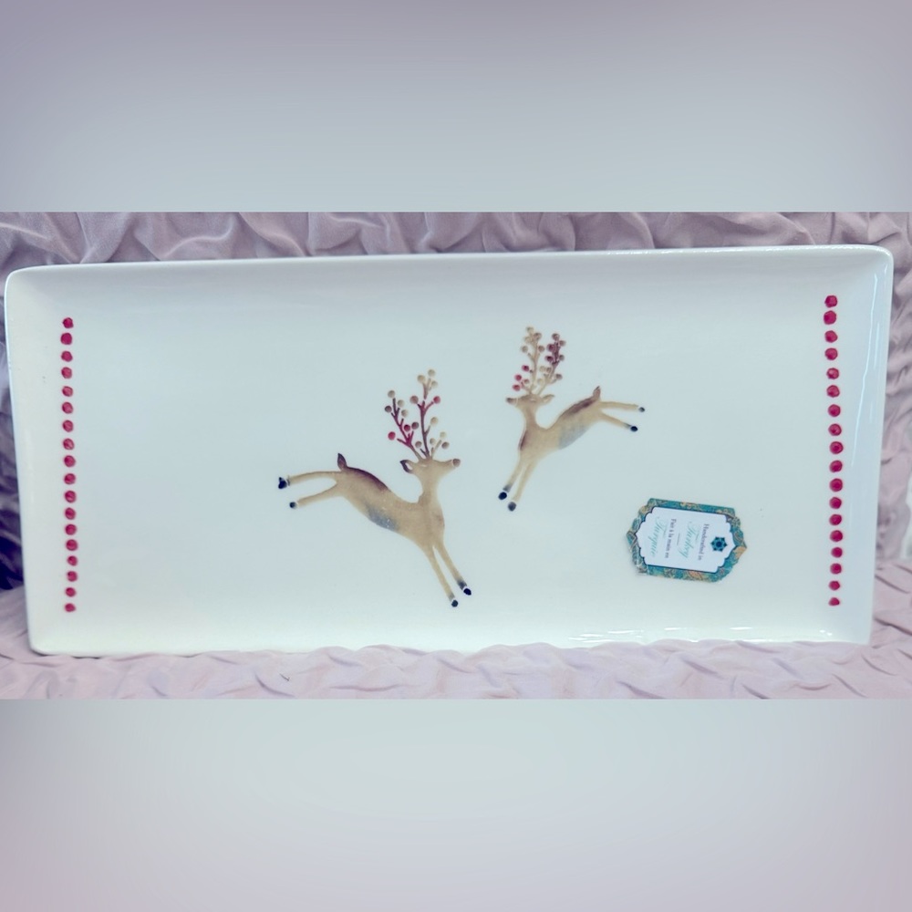 CHRISTMAS HOLIDAY PAINTED REINDEER PLATTER WINTER COOKIES SERVEWARE
